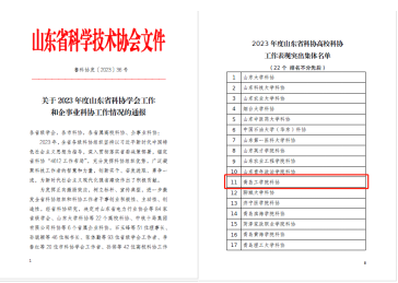 喜报！学院荣获2023 年度山东省科协高校科协工作表现突出集体称号